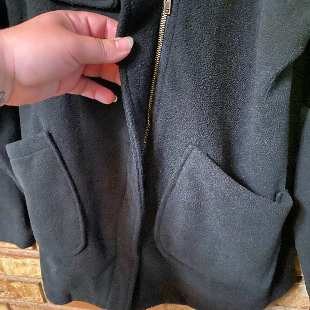 Black Fleece Jacket with Lapel Design off set zipper and comfy pockets - Picture 3 of 6